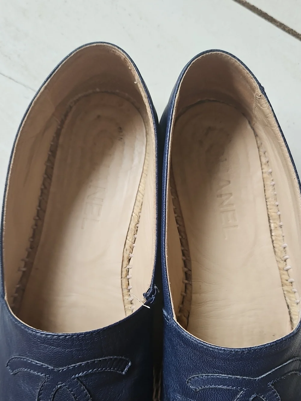 CHANEL Navy Black Lambskin Leather CC Espadrilles [Size 37]